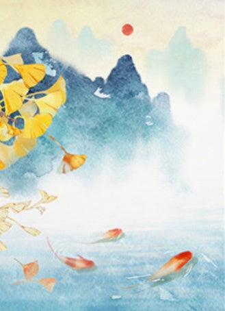 Koi y Ginkgo Biloba y Montañas Pintar por Números