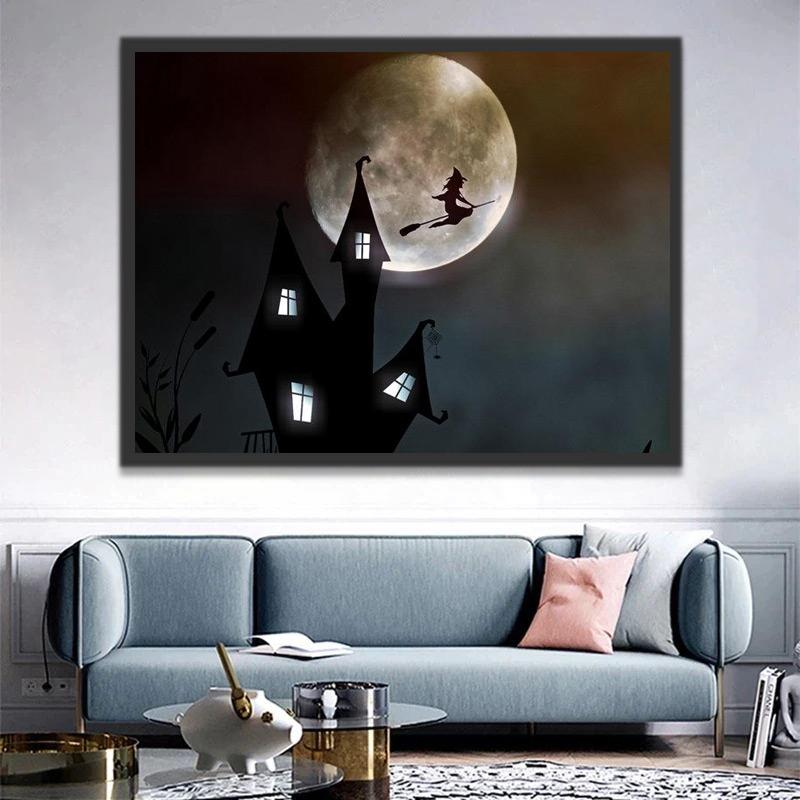 La Bruja y la Luna Llena sobre la Casa Pintar por Números