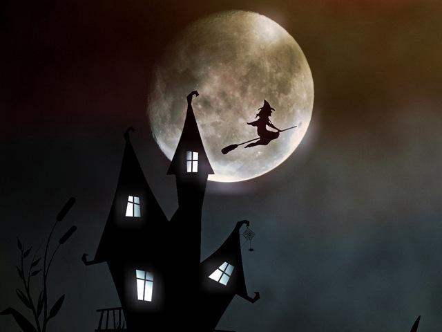 La Bruja y la Luna Llena sobre la Casa Pintar por Números