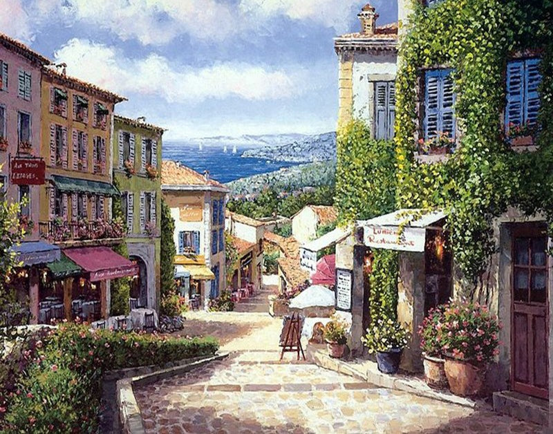 La Calle con Flores en el Pueblo Pintar por Números