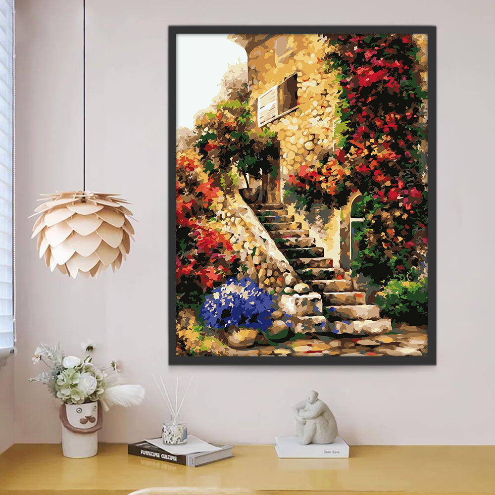 La Casa con Pared Cubierta de Flores Pintar por Números