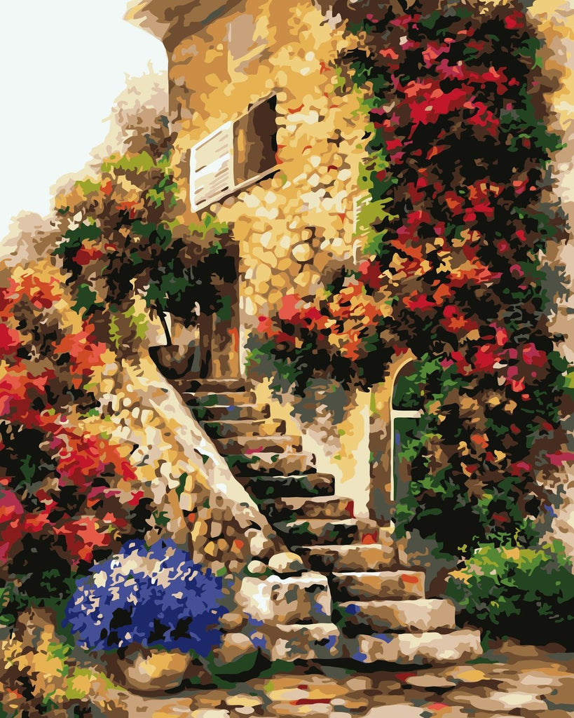 La Casa con Pared Cubierta de Flores Pintar por Números