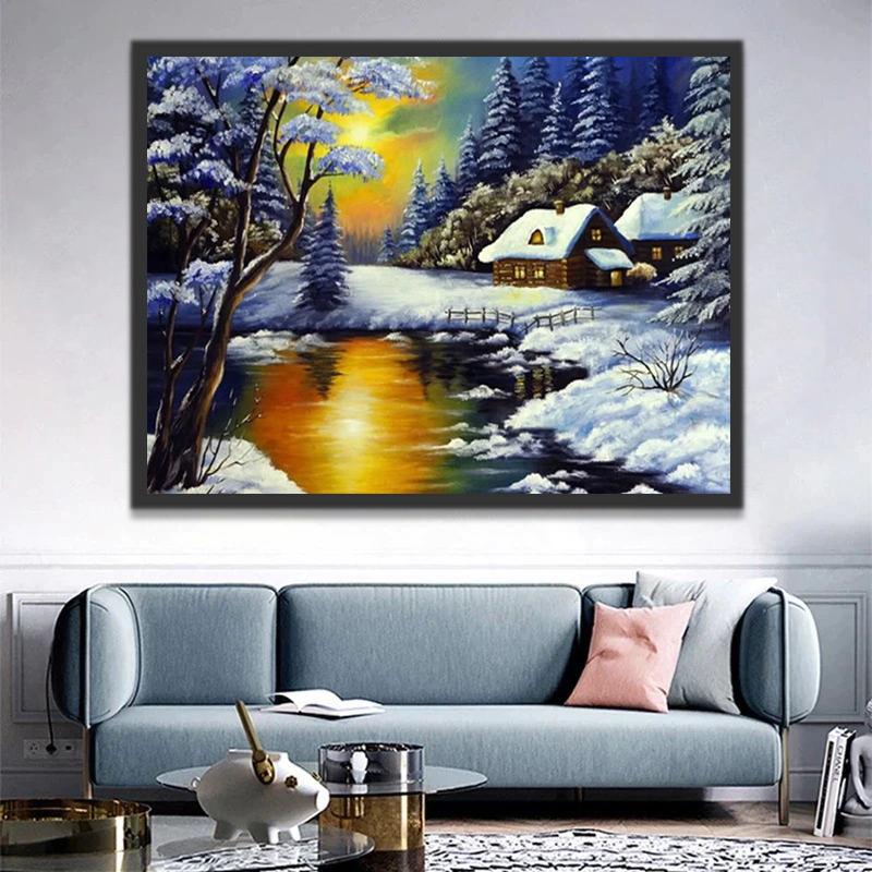 La Casa en el Bosque Invernal Pintar por Números