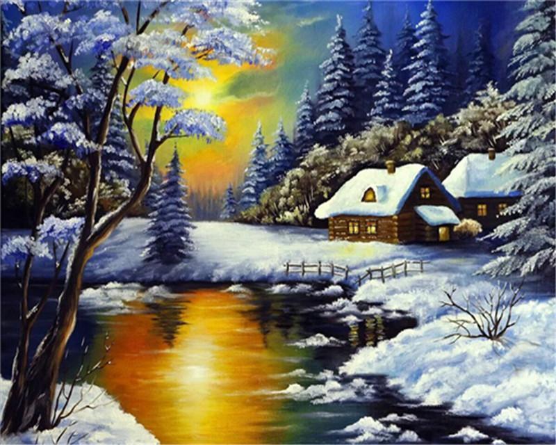 La Casa en el Bosque Invernal Pintar por Números