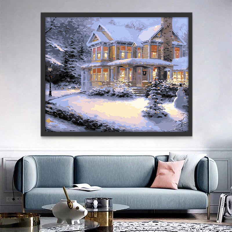 La Casa y Muñeco de Nieve Pintar por Números