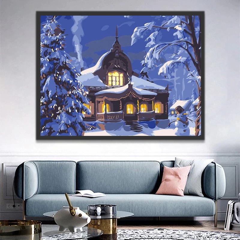 La Casa y Muñeco de Nieve Pintar por Números