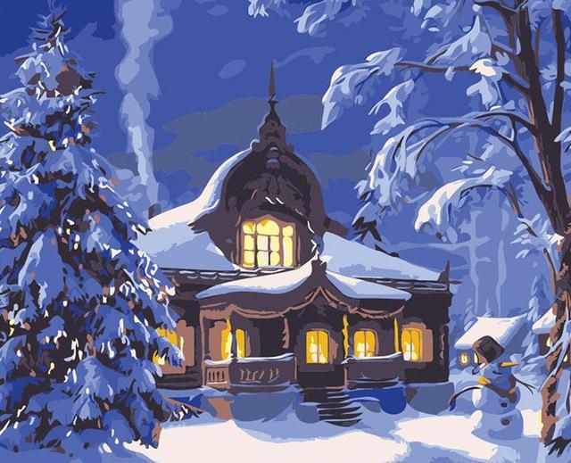 La Casa y Muñeco de Nieve Pintar por Números