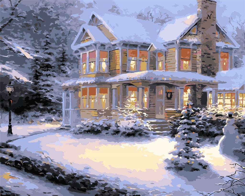 La Casa y Muñeco de Nieve Pintar por Números