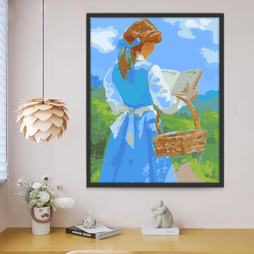 La Espalda de una Chica Leyendo un Libro en el Campo Pintar por Números