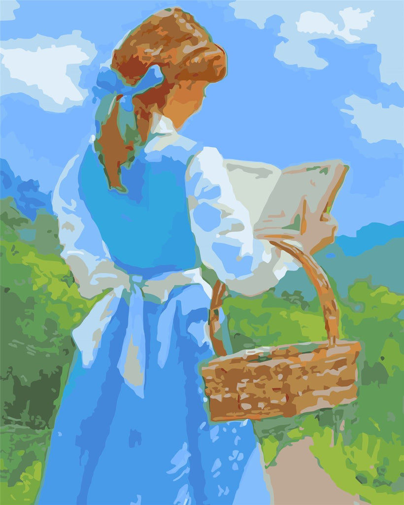 La Espalda de una Chica Leyendo un Libro en el Campo Pintar por Números