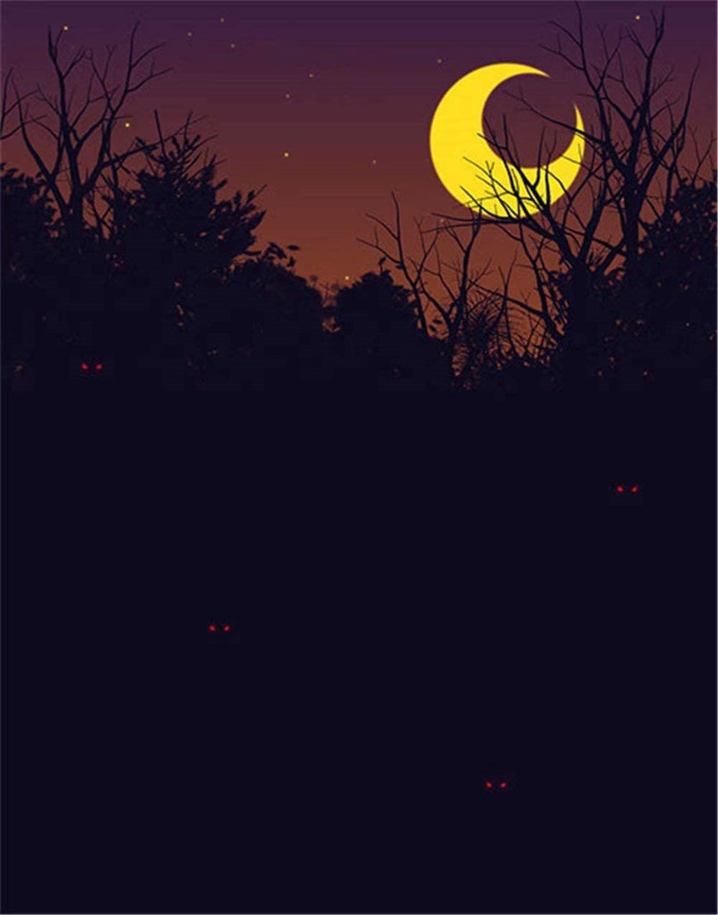 La Luna Amarilla y Siluetas de Árboles Pintar por Números