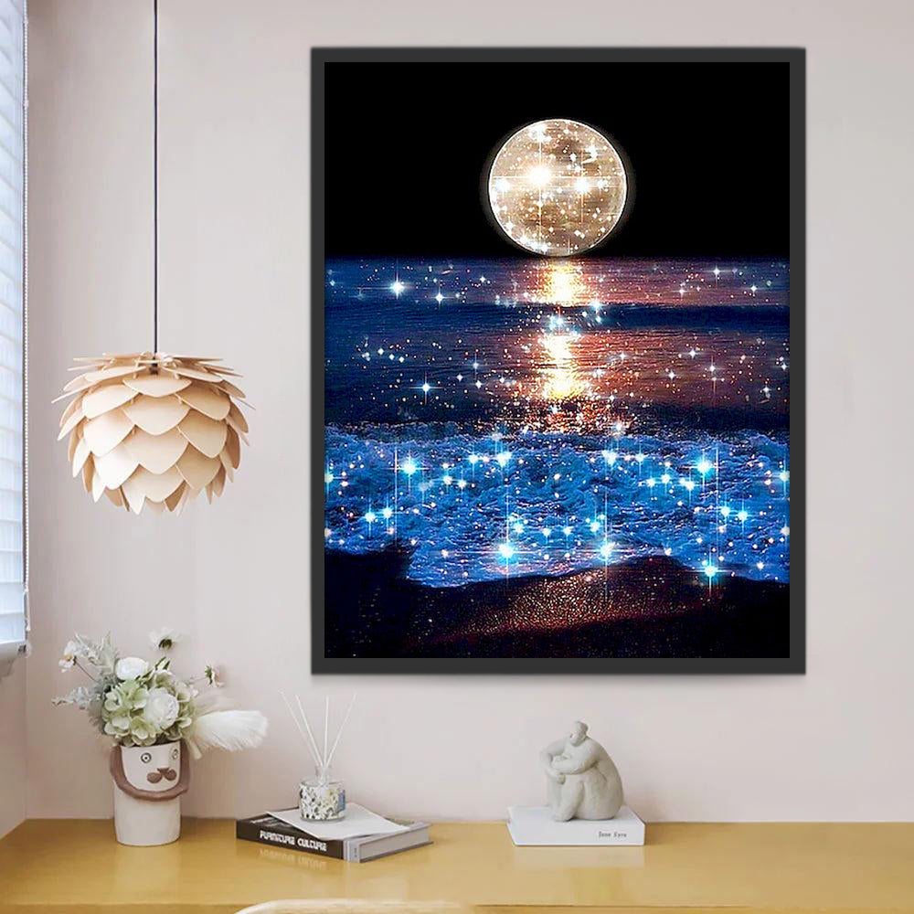 La Luna Dorada sobre el Mar Brillante Pintar por Números