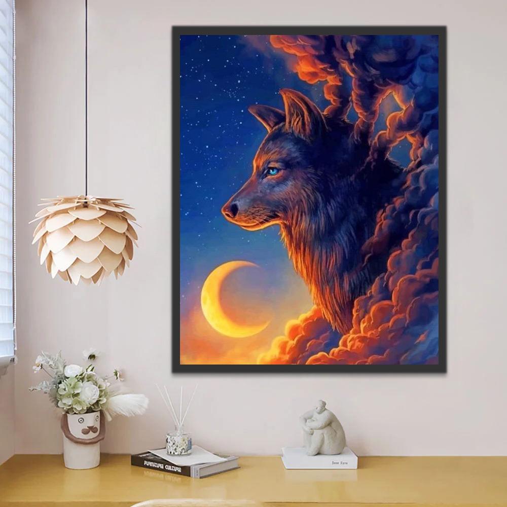 La Luna Dorada y Lobo en las Nubes Pintar por Números