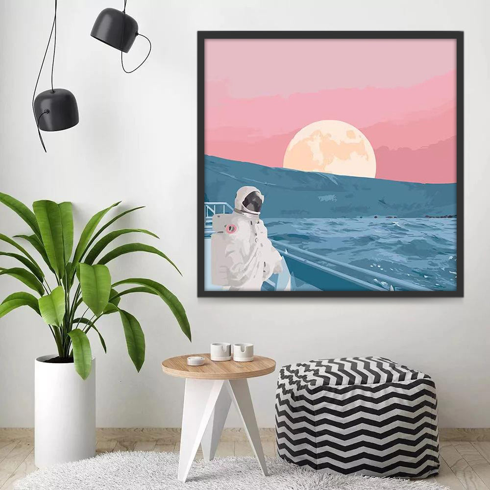 La Luna en el Cielo y Astronauta en el Barco Pintar por Números Niños
