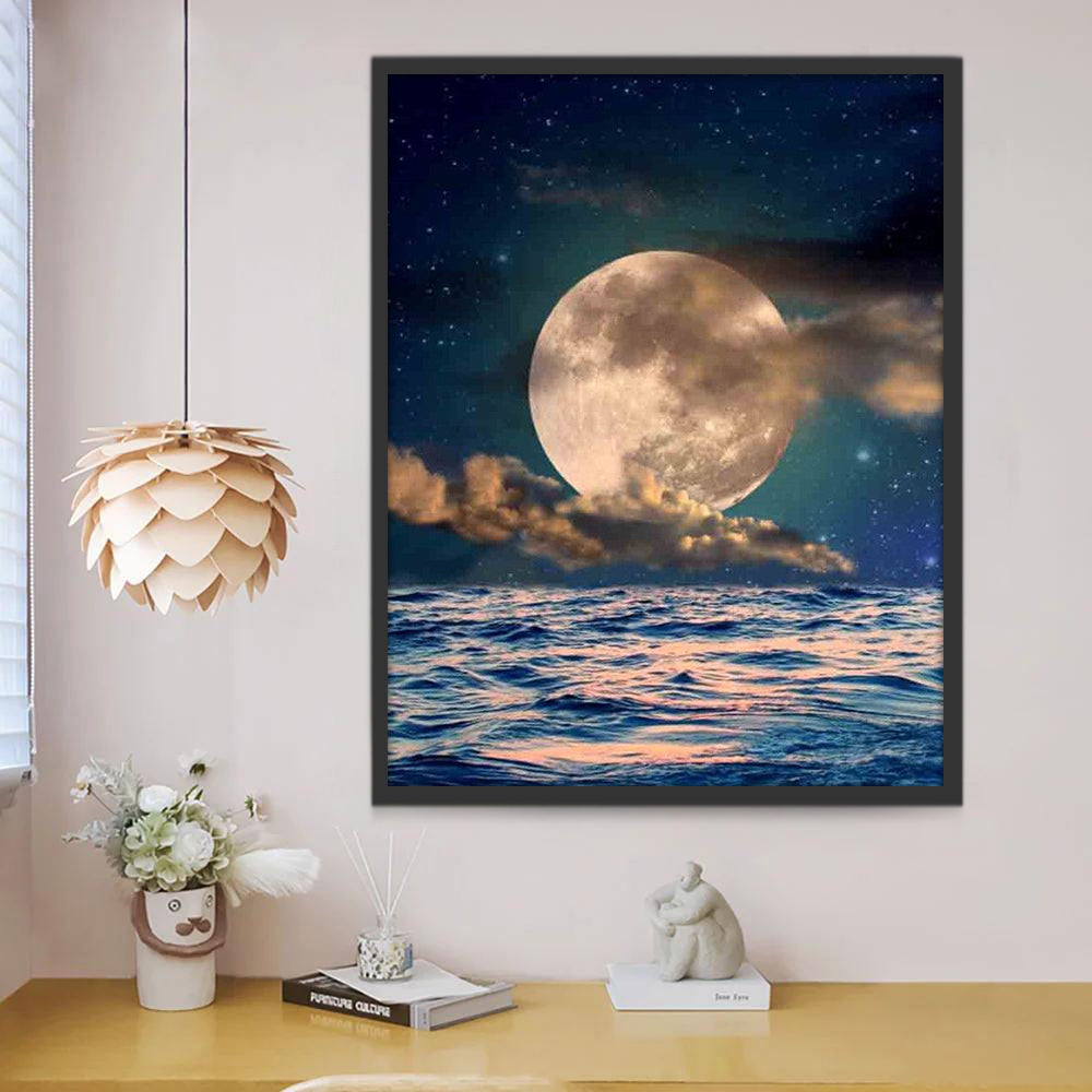 La Luna Llena en Nubes sobre el Mar Pintar por Números