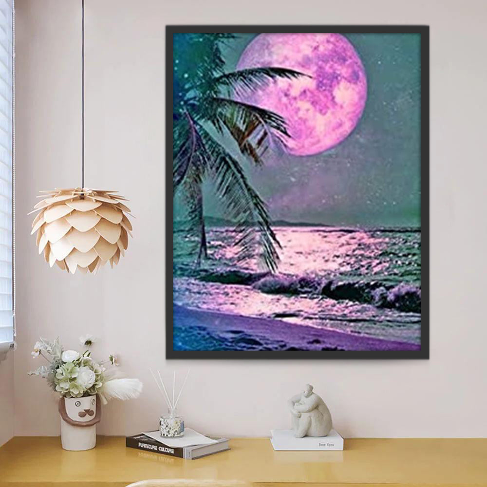 La Luna Llena Morada sobre el Mar Pintar por Números