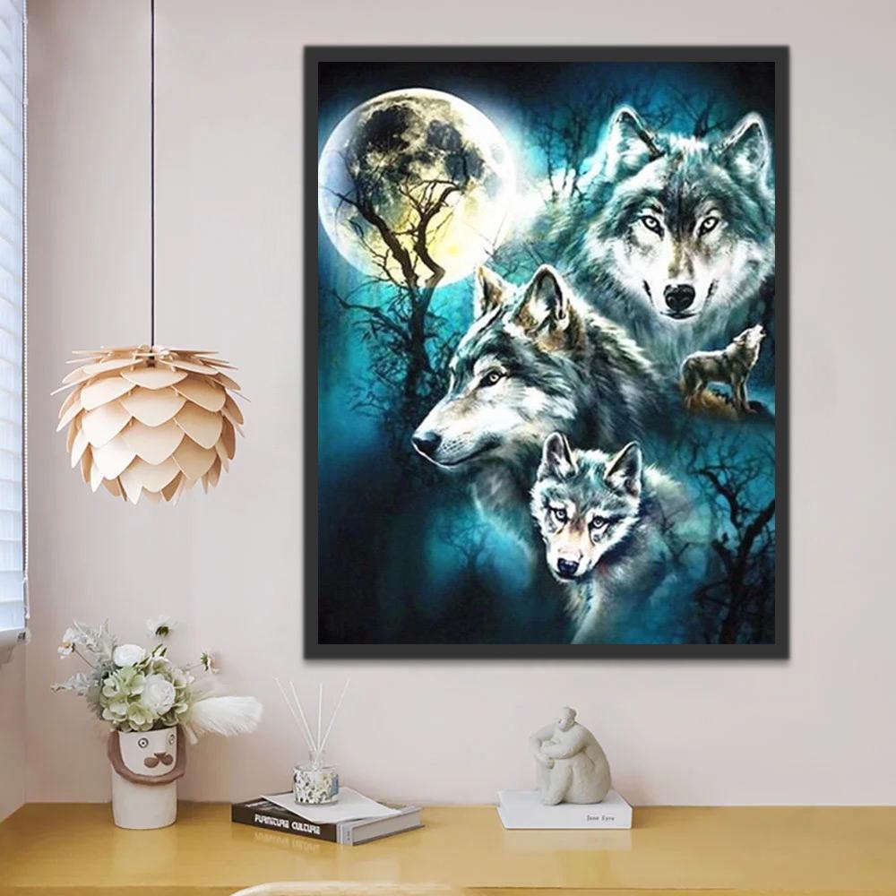 La Luna Llena y Lobos de Noche Pintar por Números