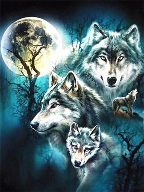 La Luna Llena y Lobos de Noche Pintar por Números