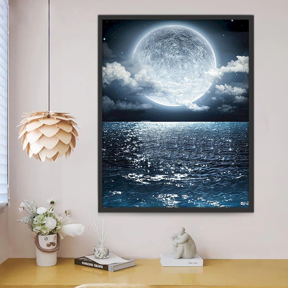 La Luna Llena y Nubes sobre el Mar Pintar por Números