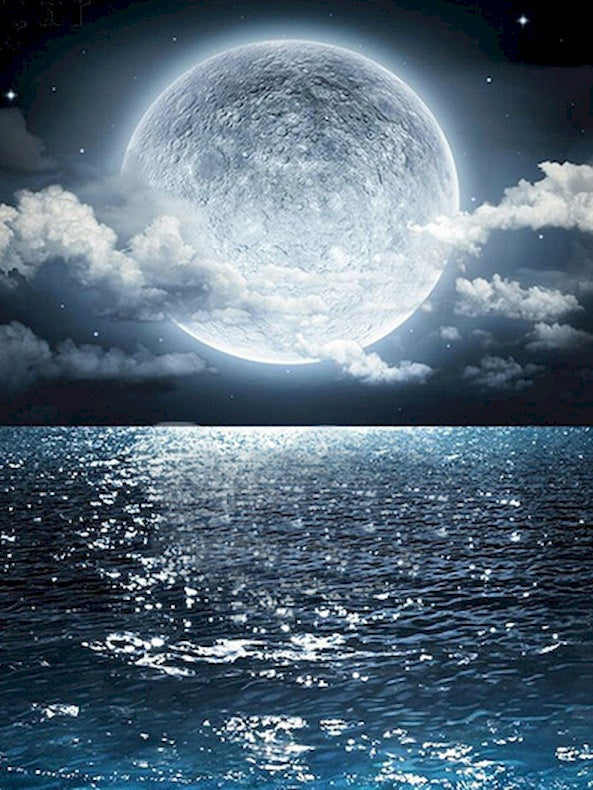 La Luna Llena y Nubes sobre el Mar Pintar por Números