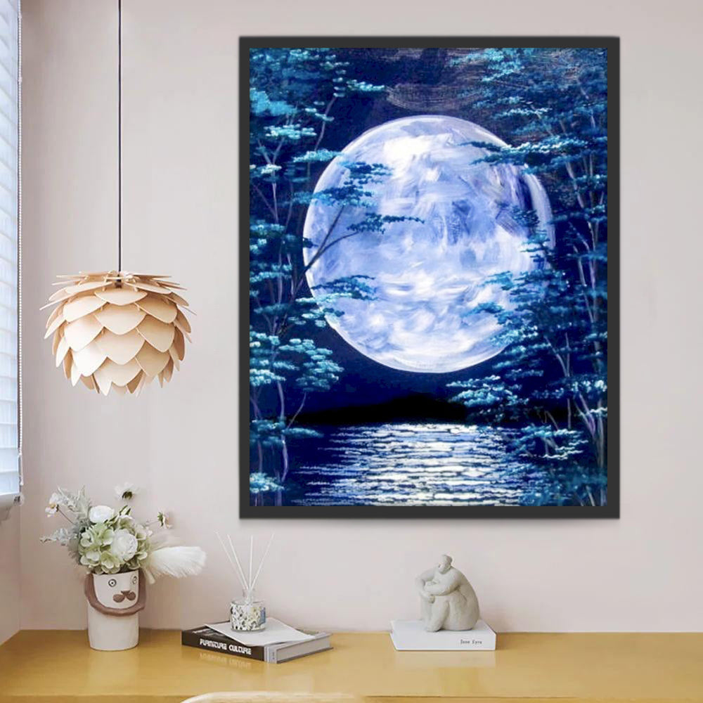 La Luna Llena y Ramas de Árboles Pintar por Números
