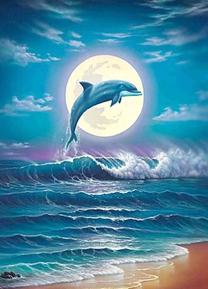 La Luna y Delfines y Olas Marinas Pintar por Números