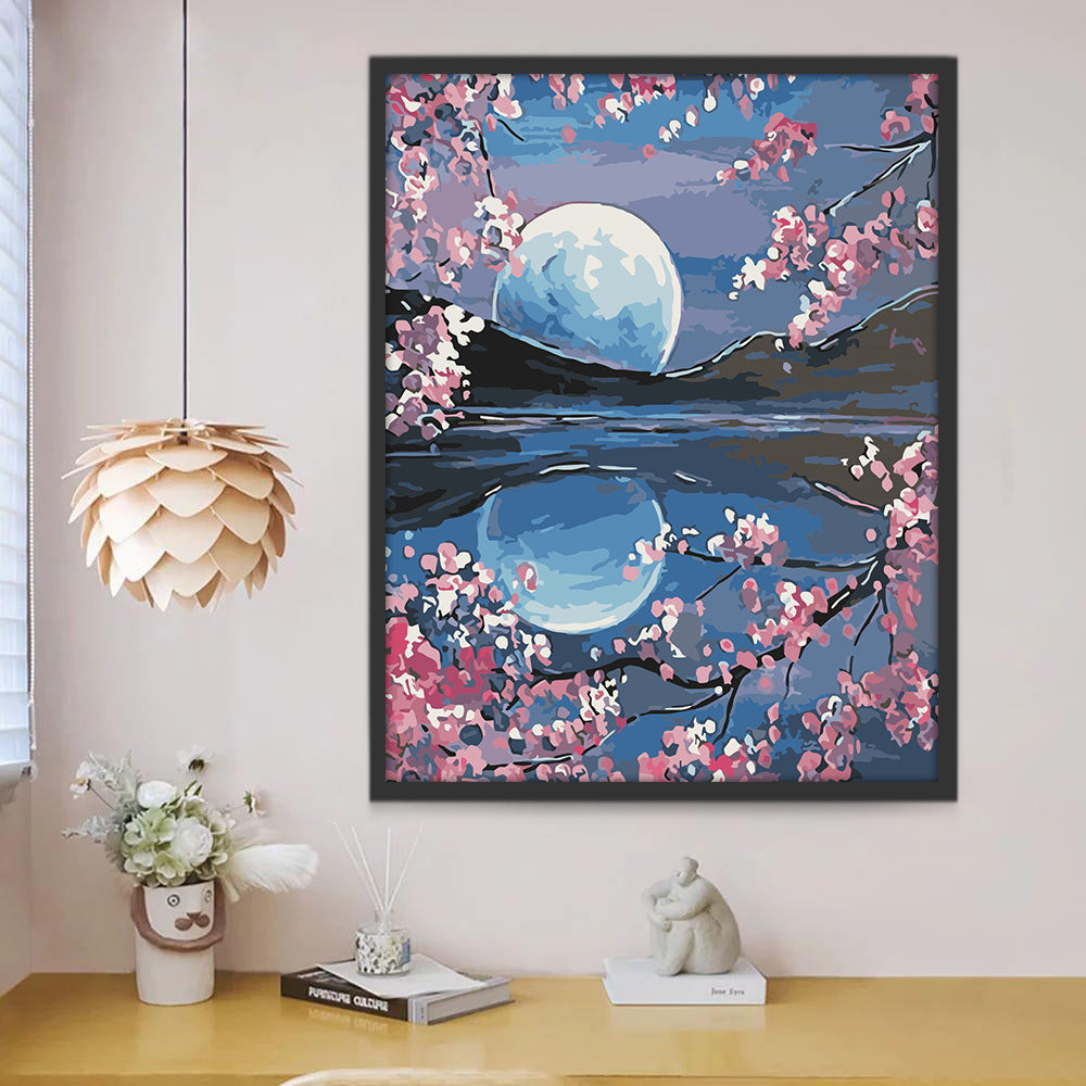 La Luna y Flores Rosadas Pintar por Números