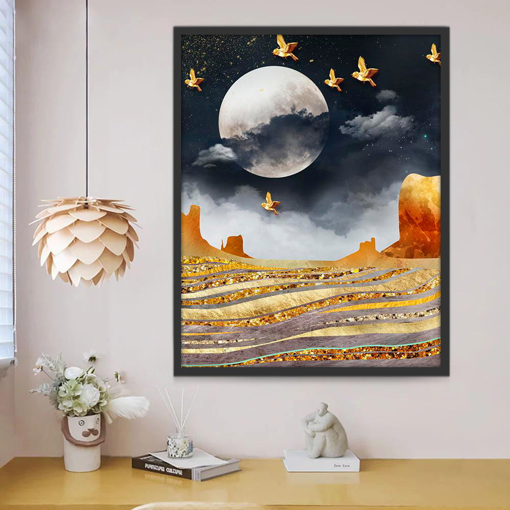 La Luna y Montañas y Pájaros Pintar por Números