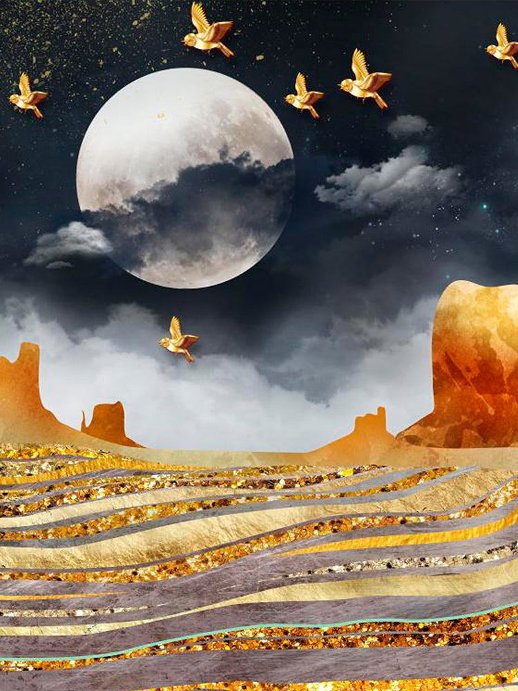 La Luna y Montañas y Pájaros Pintar por Números