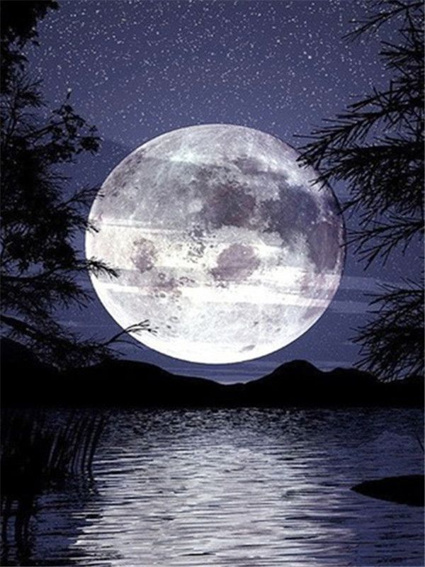 La Luna y Siluetas de Montaña Pintar por Números
