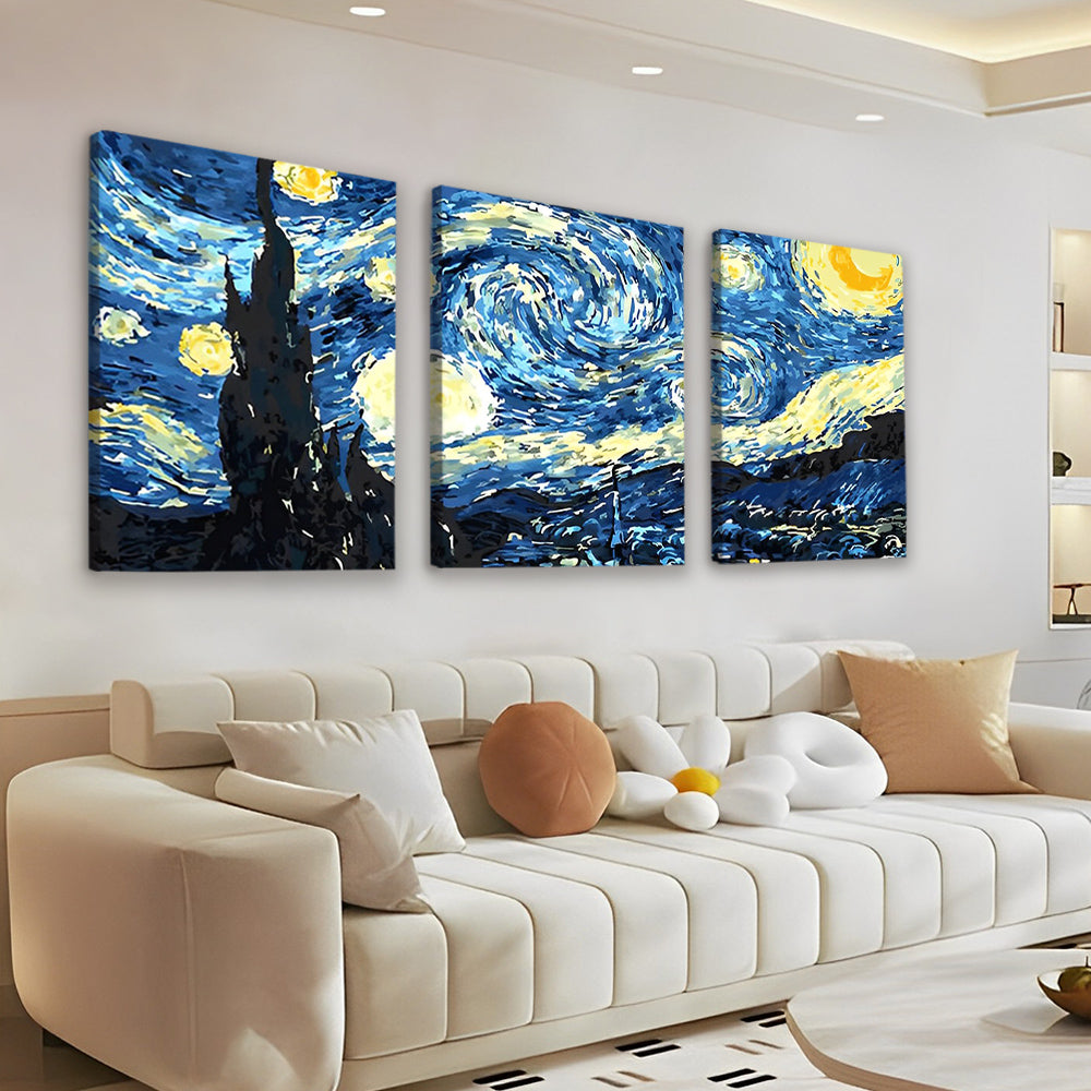 La Noche Estrellada de Van Gogh Pintura al Óleo 3 Partes Pintar por Números