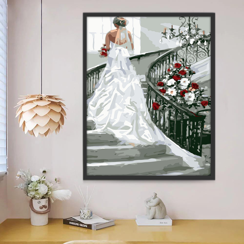 La Novia con Ramo de Flores en la Escalera Pintar por Números
