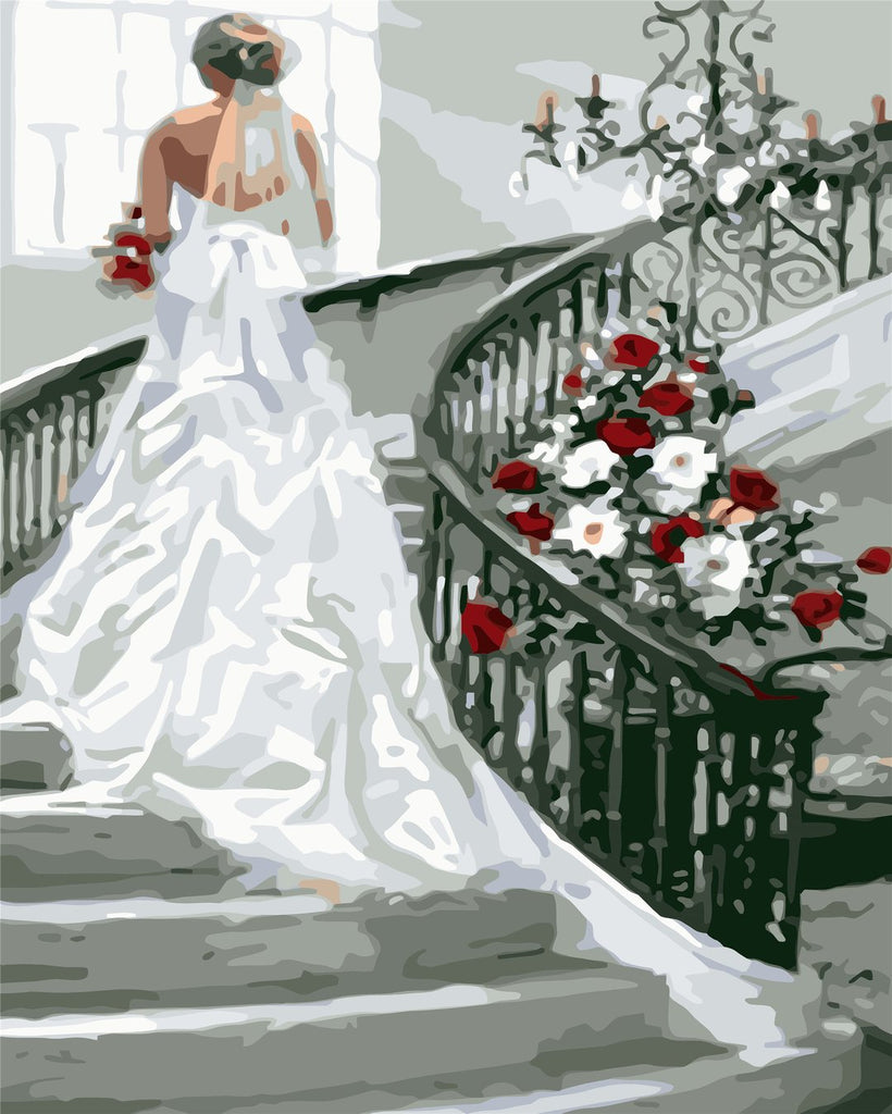 La Novia con Ramo de Flores en la Escalera Pintar por Números