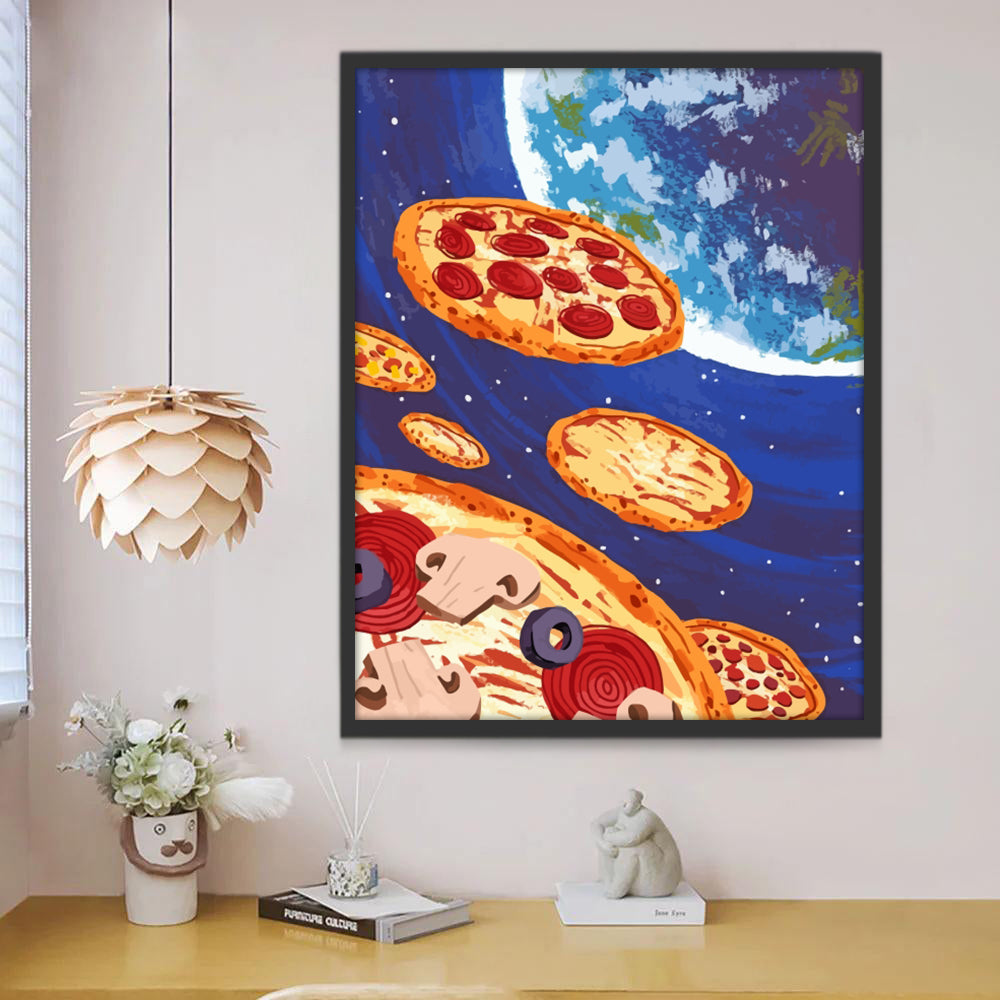 La Tierra y Pizzas Flotando en el Espacio Pintar por Números