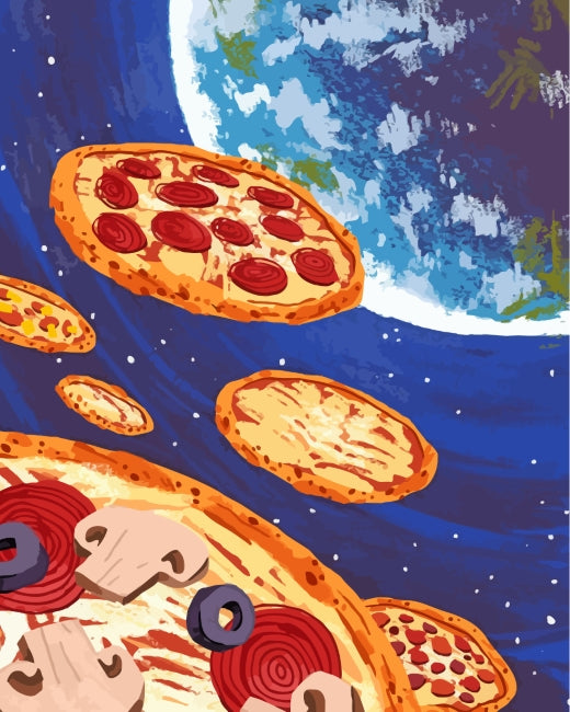 La Tierra y Pizzas Flotando en el Espacio Pintar por Números