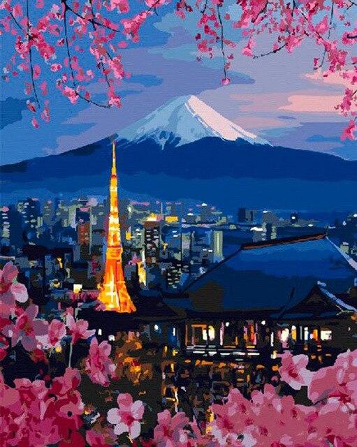 La Torre de Tokio y El Monte Fuji y Sakura Pintar por Números