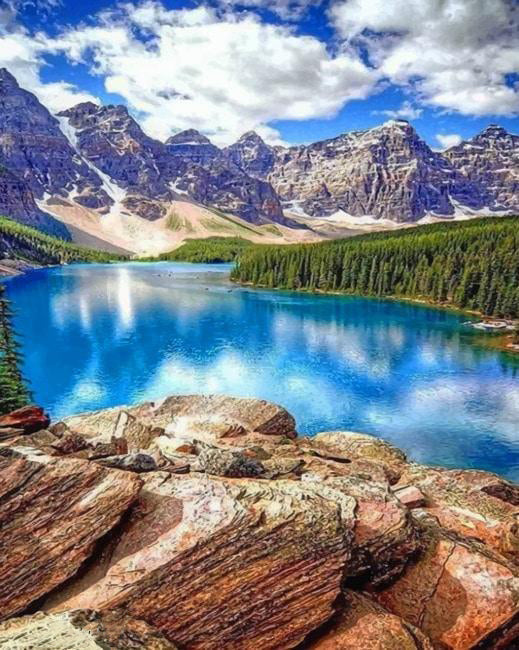 Lago Azul y Cima de Montaña Pintar por Números
