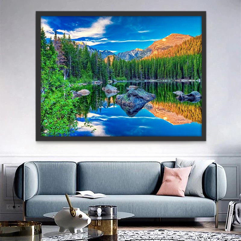 Lago en un Bosque y Montañas Pintar por Números