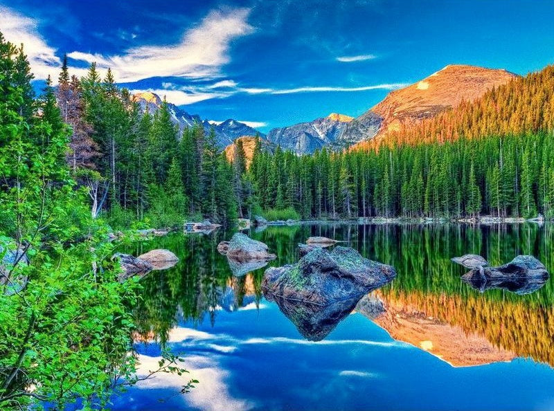 Lago en un Bosque y Montañas Pintar por Números