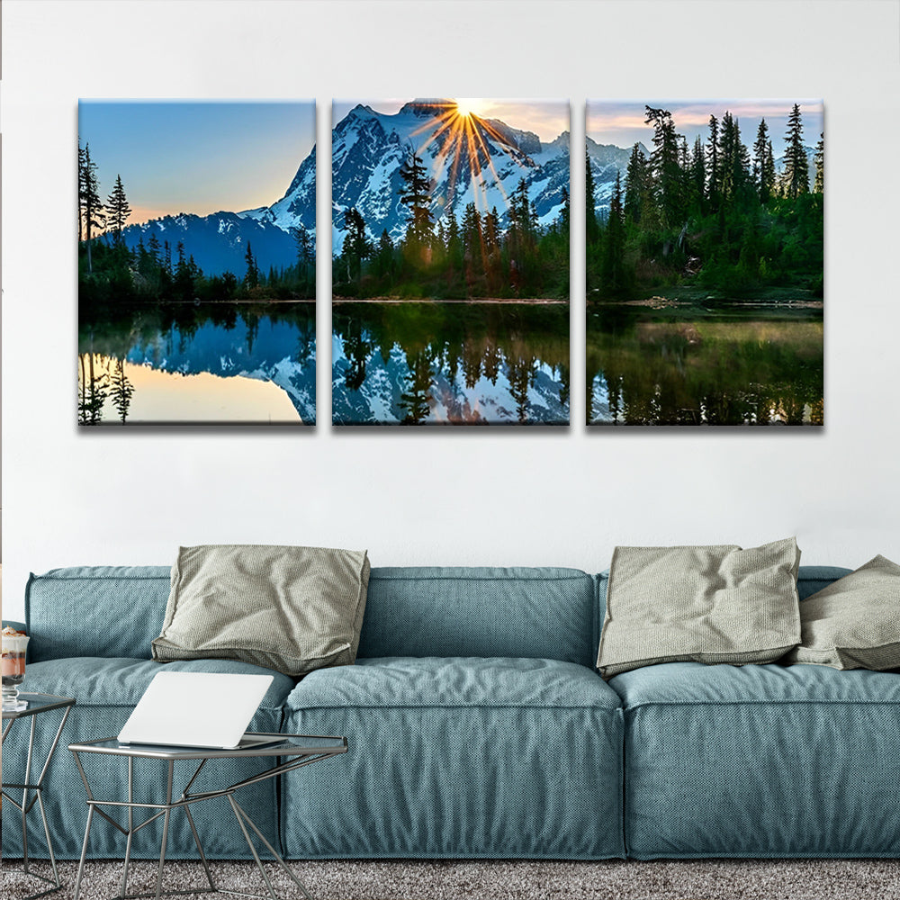 Lago y Montañas Nevadas al Sol 3 Partes Pintar por Números
