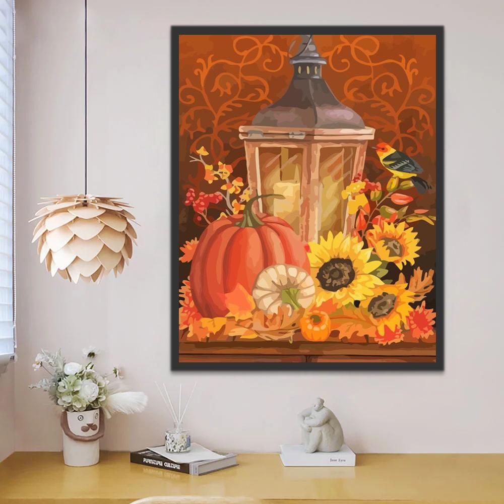 Lámpara y Girasoles y Calabazas de Halloween y Pájaro Pintar por Números