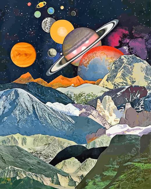 Las Montañas y Planetas de Espacio Pintar por Números