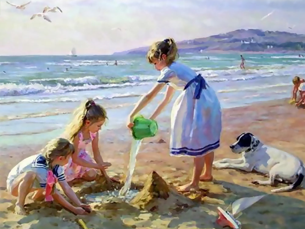 Las Niñas y un Perro sobre la Playa Pintar por Números Niños
