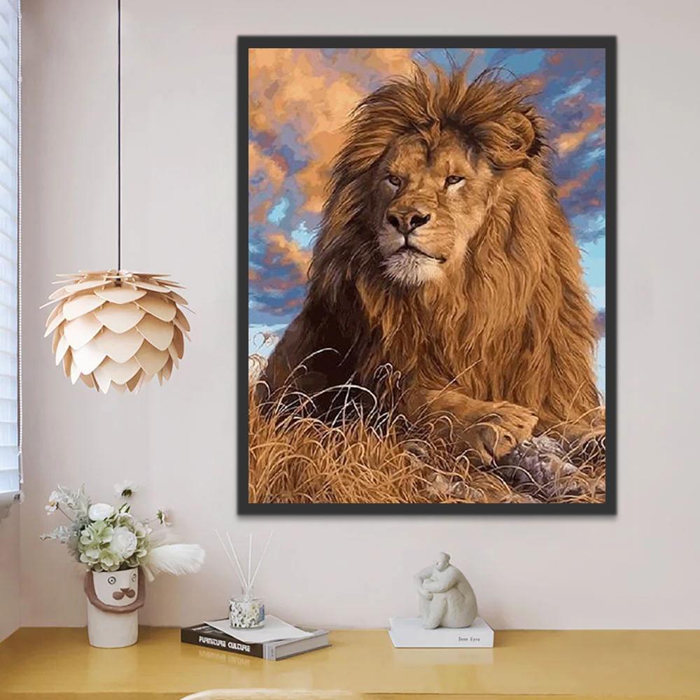 León Bajo Cielo Azul Pintar por Números