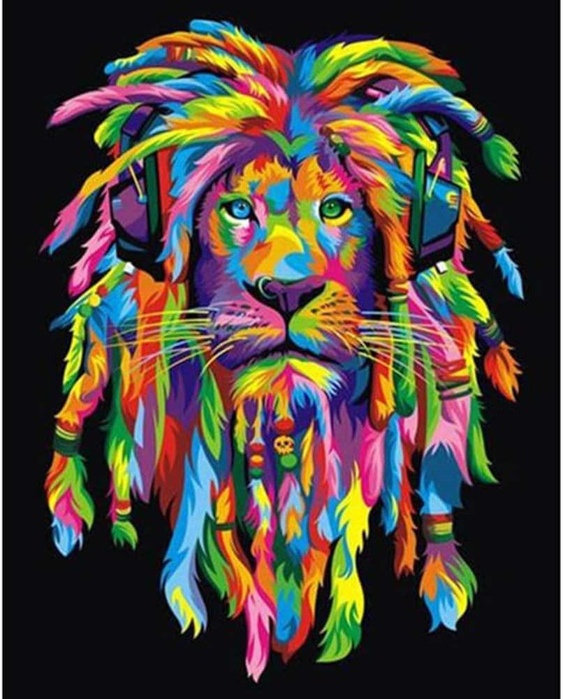 León Colorido con Auricular Pintar por Números