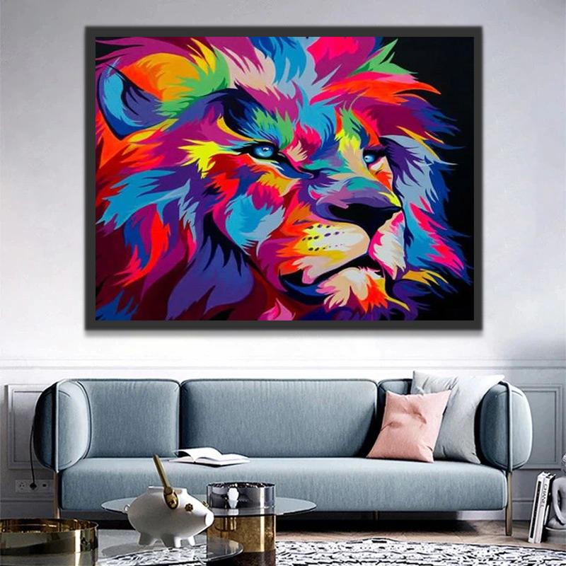 León Colorido de Ojos Azules Pintar por Números