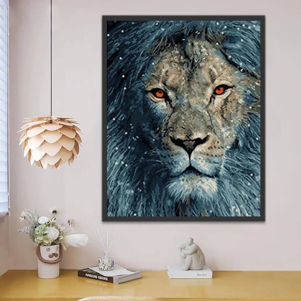 León con Melena Azul y Ojos Rojos Pintar por Números