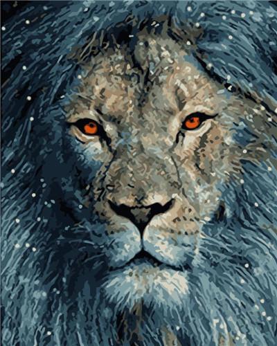 León con Melena Azul y Ojos Rojos Pintar por Números