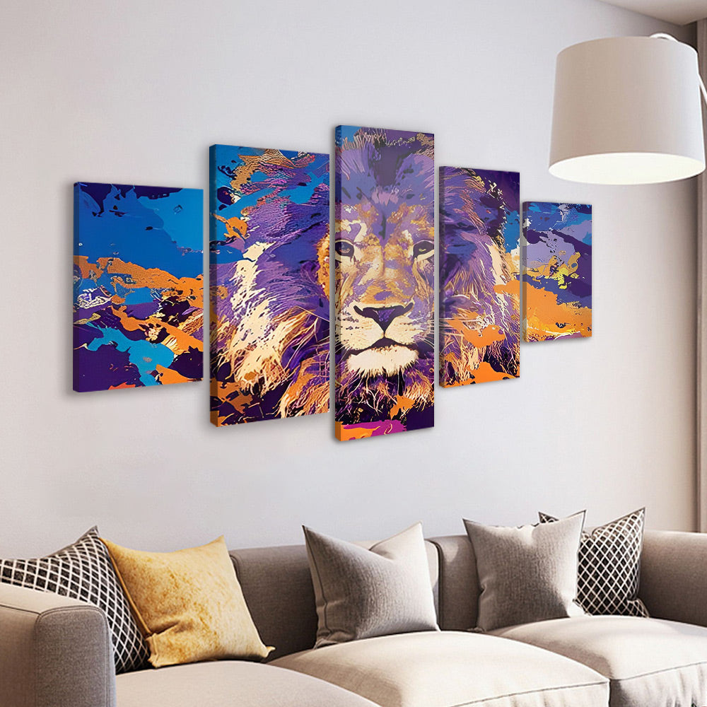 León con Melena Violácea 5 Partes Pintar por Números