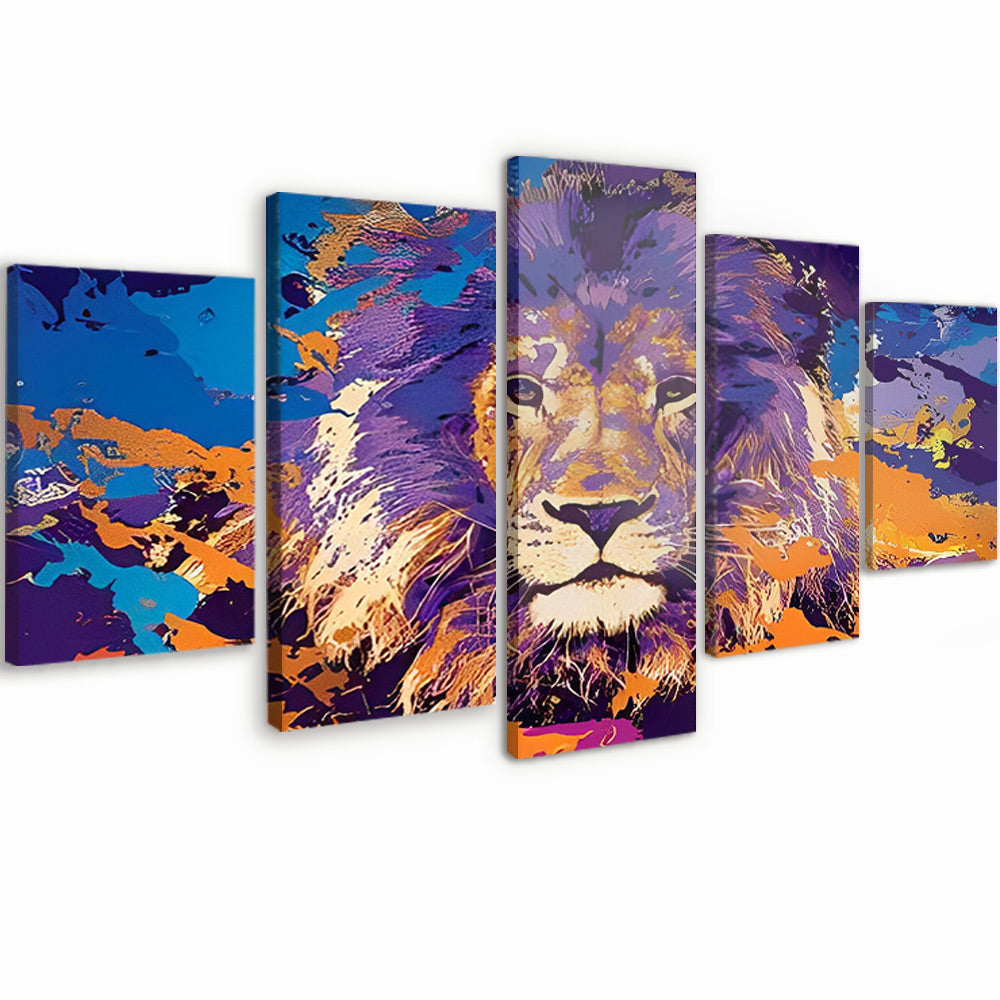 León con Melena Violácea 5 Partes Pintar por Números